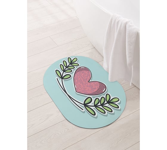 Коврик для ванной и туалета овальный противоскользящий JOYARTY Сердце с веточками 58x38 см, серия День влюбленных и семьи sbm_72374_58x38 1