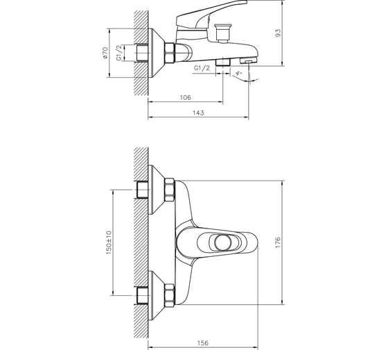 Одноручный смеситель для ванны Decoroom с коротким изливом DR21035