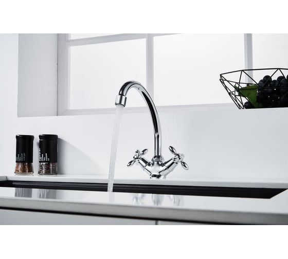 Двуручный смеситель для умывальника Decoroom с повортным изливом DR53012