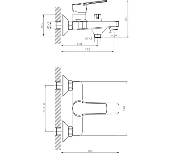 Одноручный смеситель для ванны Decoroom с коротким изливом DR22036