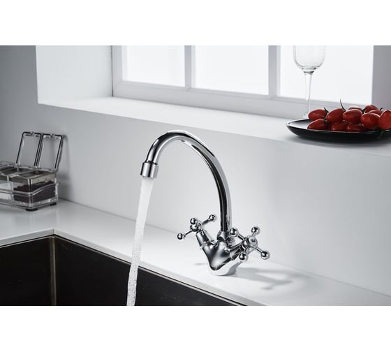 Двуручный смеситель для кухни Decoroom с высоким повортным изливом DR54028