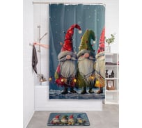 Штора занавеска для ванной тканевая JOYARTY Гномы с гирляндой 180x200 см, серия Новый год и Рождество sc_sd4005