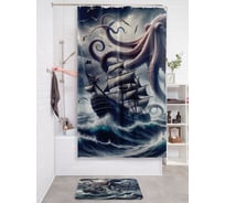 Штора занавеска для ванной тканевая JOYARTY Гигант осьминог 180x200 см, sc_sd3486
