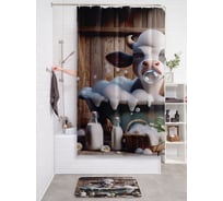 Штора занавеска для ванной тканевая JOYARTY Коровка в ванной 180x200 см, sc_sd3536