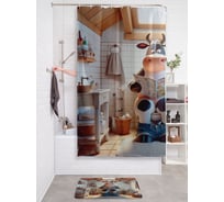 Штора занавеска для ванной тканевая JOYARTY Корова читает 180x200 см, sc_sd3473