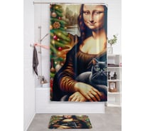 Штора занавеска для ванной тканевая JOYARTY Джоконда с котом 180x200 см, серия Новый год и Рождество sc_sd3894