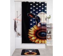 Штора занавеска для ванной тканевая JOYARTY Корова и подсолнух 180x200 см, sc_sd3437