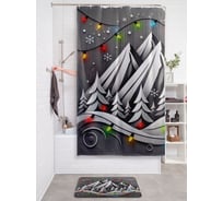 Штора занавеска для ванной тканевая JOYARTY Горы в огоньках 180x200 см, серия Новый год и Рождество sc_sd3964