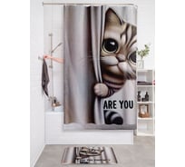 Штора занавеска для ванной тканевая JOYARTY Кот смотрит 180x200 см, sc_sd3460