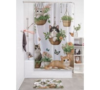 Штора занавеска для ванной тканевая JOYARTY Котики в горшках 180x200 см, sc_sd3498