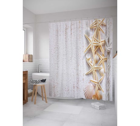 Штора (занавеска) для ванной JoyArty "Свежесть моря" из сатена, 180х200 см с крючками sc_11816