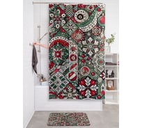 Штора для ванной тканевая JOYARTY "Орнамент на плитке" 180x200 см , серия Новый год и Рождество sc_sd3972