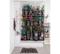 Штора для ванной тканевая JOYARTY "Полка с цветами" 180x200 см sc_sd3518