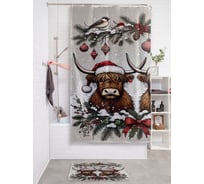 Штора для ванной тканевая JOYARTY "Новогодние быки" 180x200 см , серия Новый год и Рождество sc_sd3959