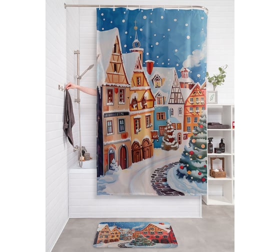 Штора для ванной тканевая JOYARTY "Новогодняя елка" 180x200 см , серия Новый год и Рождество sc_sd3984 1