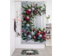 Штора для ванной тканевая JOYARTY "Праздничный венок" 180x200 см , серия Новый год и Рождество sc_sd3950