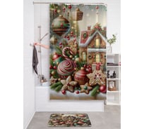 Штора для ванной тканевая JOYARTY "Праздничный дом" 180x200 см , серия Новый год и Рождество sc_sd3881