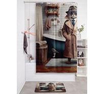 Штора занавеска для ванной тканевая JOYARTY Кот шпион 180x200 см, sc_sd3560