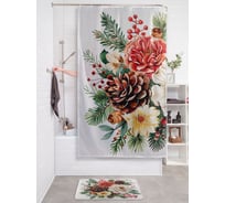 Штора занавеска для ванной тканевая JOYARTY Букет с шишками 180x200 см, серия Новый год и Рождество sc_sd3995