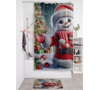 Штора занавеска для ванной тканевая JOYARTY "Счастливый снеговик" 180x200 см, серия Новый год и Рождество sc_sd3928