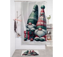 Штора занавеска для ванной тканевая JOYARTY "Три гнома" 180x200 см, серия Новый год и Рождество sc_sd3870