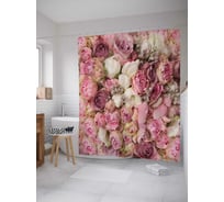 Штора (занавеска) для ванной JoyArty "Розовый букет" из сатена, 180х200 см с крючками, sc_2740