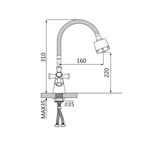 Кухонный смеситель OUTE с гибким изливом T8713B-8