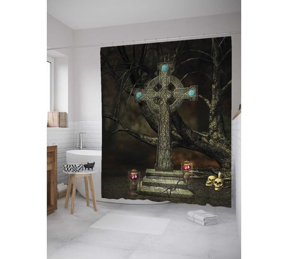 Штора (занавеска) для ванной JoyArty "Жуткий лес" из сатена, 180х200 см с крючками, sc_10481 1