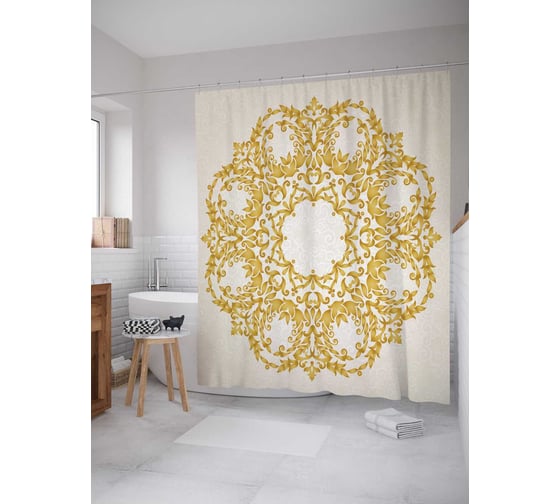 Штора (занавеска) для ванной JoyArty "Классический орнамент" из сатена, 180х200 см с крючками, sc_15971 1