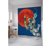 Штора (занавеска) для ванной JoyArty "Космонавт с цветком" из сатена, 180х200 см с крючками, sc_19931