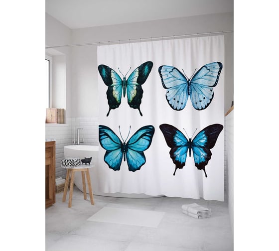 Штора (занавеска) для ванной JoyArty "Ледяные бабочки" из сатена, 180х200 см с крючками, sc_13601 1