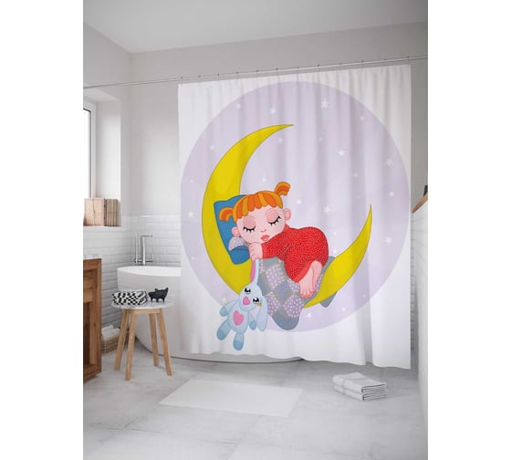 Штора (занавеска) для ванной JoyArty "Сон на луне" из сатена, 180х200 см с крючками, sc_13689 1