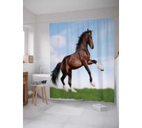Штора (занавеска) для ванной JoyArty "Мощная лошадь" из сатена, 180х200 см с крючками, sc_16158