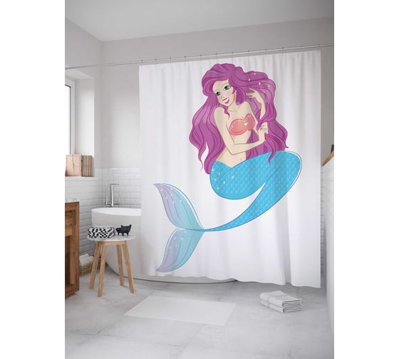 Штора (занавеска) для ванной JoyArty "Сказочная русалка" из сатена, 180х200 см с крючками, sc_13869