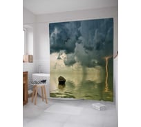 Штора (занавеска) для ванной JoyArty "Молния бьет в море" из сатена, 180х200 см с крючками, sc_16298