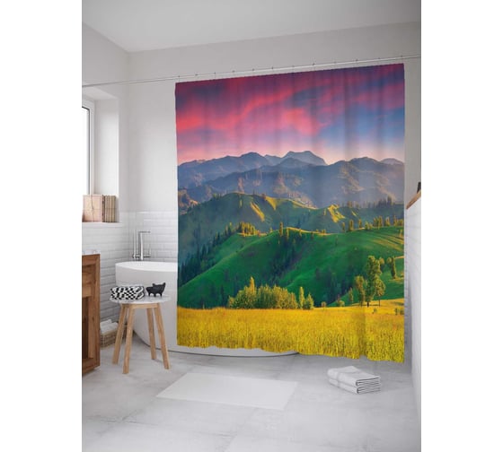 Штора (занавеска) для ванной JoyArty "Внезапные холмы" из сатена, 180х200 см с крючками, sc_13669 1