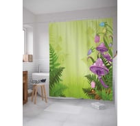 Штора (занавеска) для ванной JoyArty "Грибочный лес" из сатена, 180х200 см с крючками, sc_15977