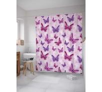 Штора (занавеска) для ванной JoyArty "Узор с бабочками" из сатена, 180х200 см с крючками, sc_13604