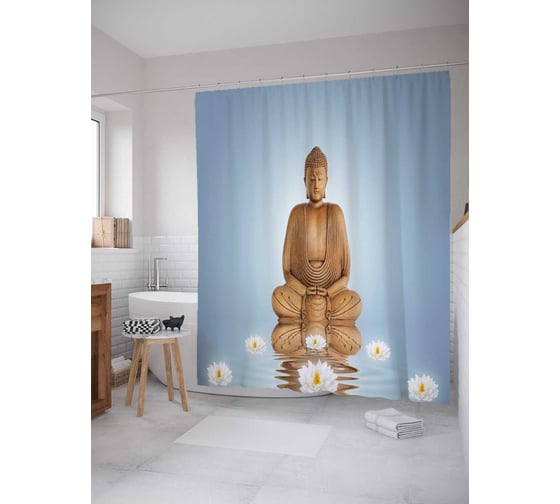 Штора (занавеска) для ванной JoyArty "Зона спокойствия" из сатена, 180х200 см с крючками, sc_14861