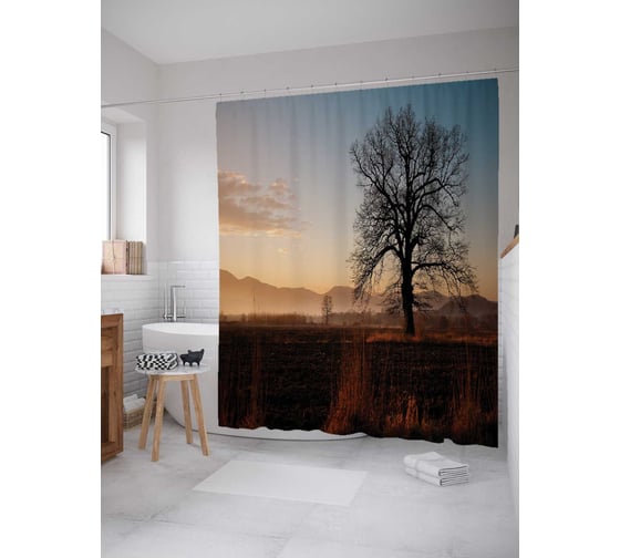 Штора (занавеска) для ванной JoyArty "Путь к туманным холмам" из сатена, 180х200 см с крючками, sc_17238 1