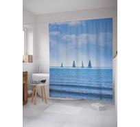 Штора (занавеска) для ванной JoyArty "Парусники на горизонте" из сатена, 180х200 см с крючками, sc_16735