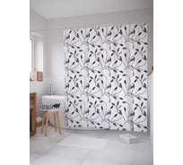 Штора (занавеска) для ванной JoyArty "Лиственный узор" из сатена, 180х200 см с крючками, sc_13550