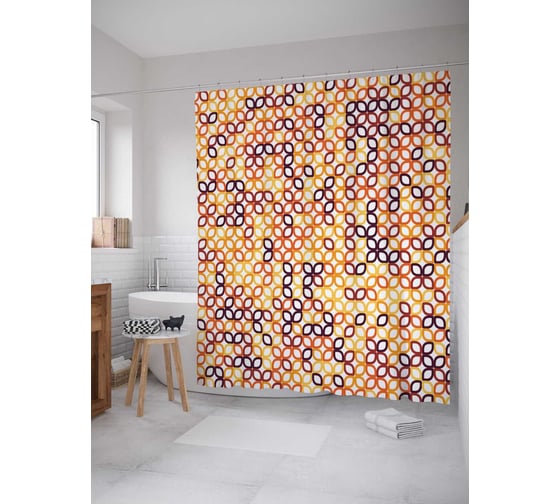 Штора (занавеска) для ванной JoyArty "Цветной симметрический узор" из сатена, 180х200 см с крючками, sc_17140 1