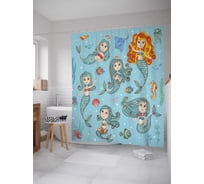 Штора (занавеска) для ванной JoyArty "Веселье у русалок" из сатена, 180х200 см с крючками, sc_13877
