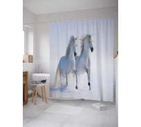 Штора (занавеска) для ванной JoyArty "Красивые лошади на прогулке" из сатена, 180х200 см с крючками, sc_16142
