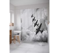 Штора (занавеска) для ванной JoyArty "Военный перелет" из сатена, 180х200 см с крючками, sc_15622