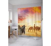 Штора (занавеска) для ванной JoyArty "Мирные зебры" из сатена, 180х200 см с крючками, sc_14683
