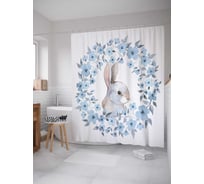 Штора (занавеска) для ванной JoyArty "Цветочный кролик" из сатена, 180х200 см с крючками, sc_13892