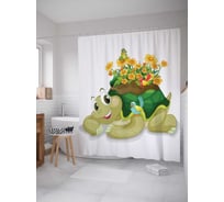Штора (занавеска) для ванной JoyArty "Добрая черепаха" из сатена, 180х200 см с крючками, sc_13381
