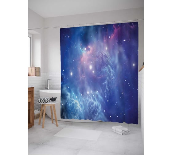 Штора (занавеска) для ванной JoyArty "Астрономический рисунок" из сатена, 180х200 см с крючками, sc_14489 1
